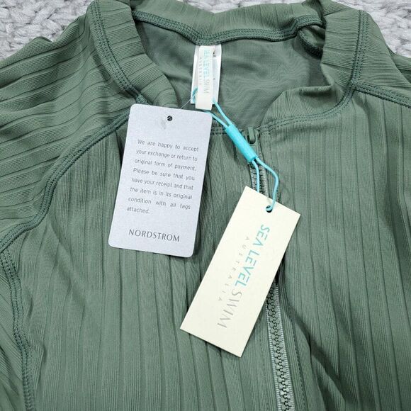 Sea Level Vesper Long Sleeve One Piece Ribbed Zip Swimsuit Size 12 Sage Green - Picture 7 of 12